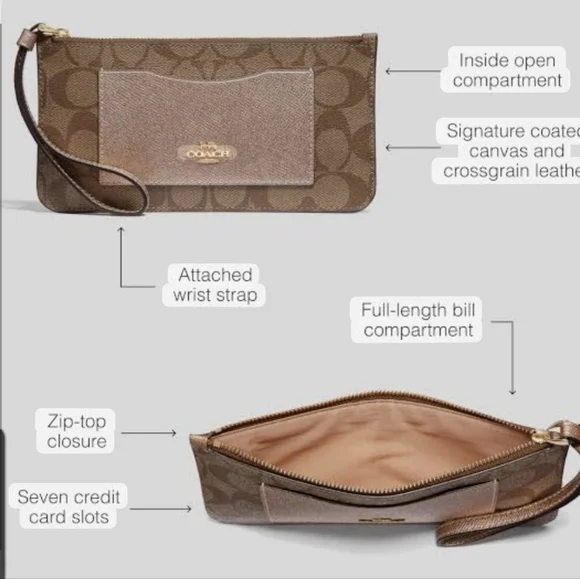 Coach Zip Top Wallet In Signature Canvas - Picture 7 of 9